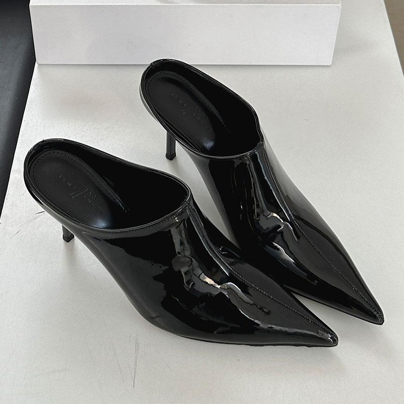 Fashion Red Footwear Slip On Women Stiletto Heels Shoes Mules Female Slides Fashion Pointed Toe Party Wedding Ladies High Heels Shoes