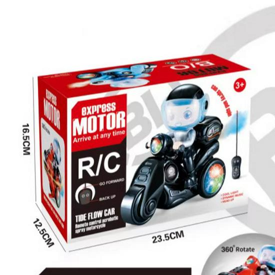 360° Stunt Remote Control Motorcycle with Spray & Lights - Children's Toy