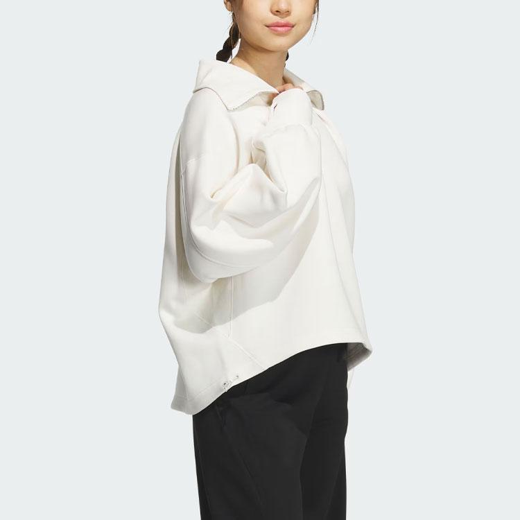 Adidas Spacer 1/2 Zip Track Top Solid Color Loose Fit Pullover Sweatshirt Women Tops White JJ3795