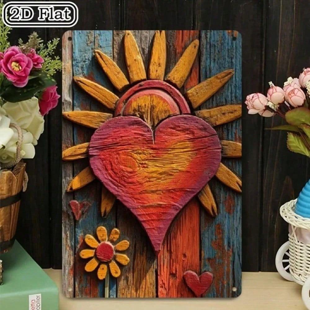 Vintage Sunflower Metal Wall Art, Rustic Heart Home Decor for Living Room