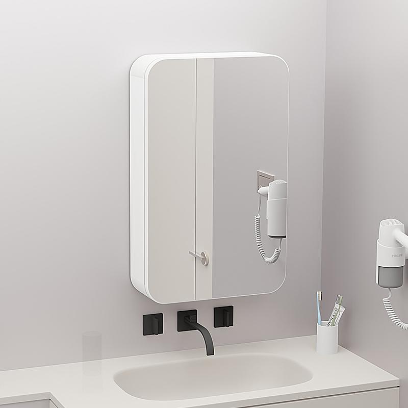 Arc-shaped mirror cabinet, small apartment bathroom, toilet washbasin, white waterproof storage, wall-mounted