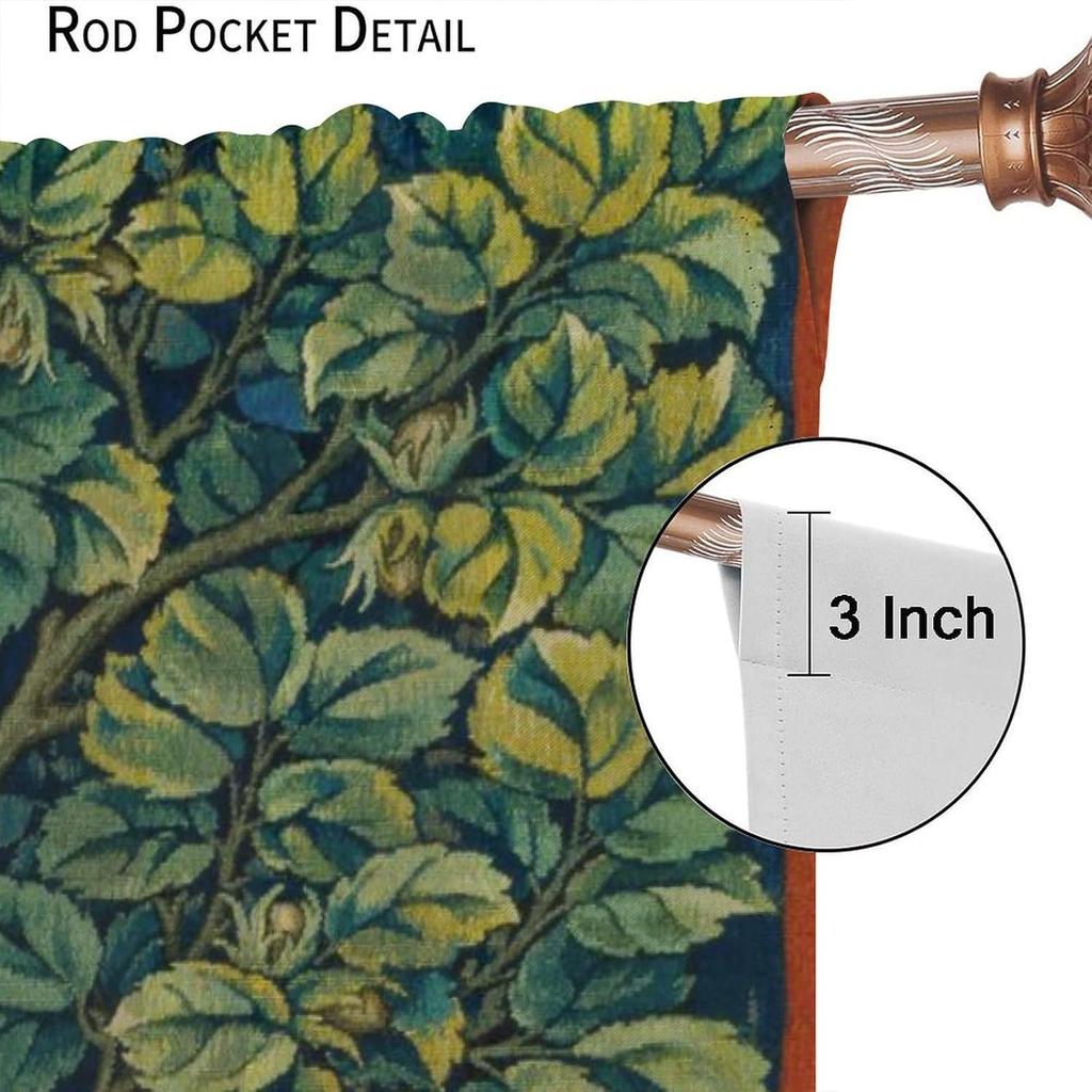Blackout Vintage William Morris Flower Bird Curtains Retro Plants Red Floral Green Tree Print Window Drapes Bedro Curtain Bohemian Polyester Washable