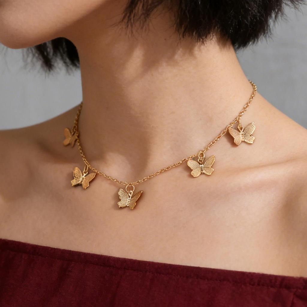 Retro Bohemian Butterfly Pendant Necklace - Romantic Layered Chain Jewelry for Women
