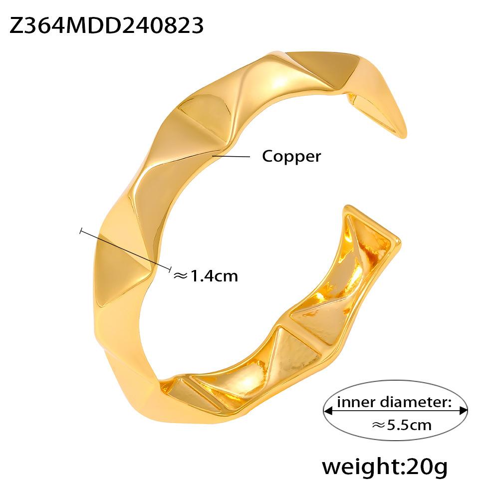 French Retro Geometric Concave-convex Bracelet Opening Adjustable Simple Bracelet Copper Material Water-plated 18K Gold