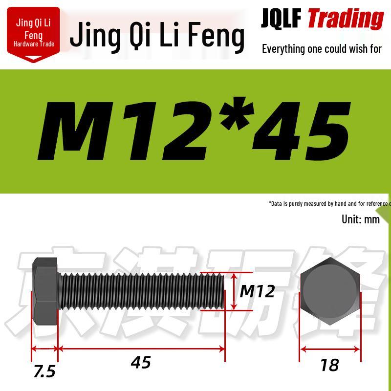 Grade 12.9 Reverse Thread Hex Bolt, M6-M24 High-Strength Blackened Hexagon Screw