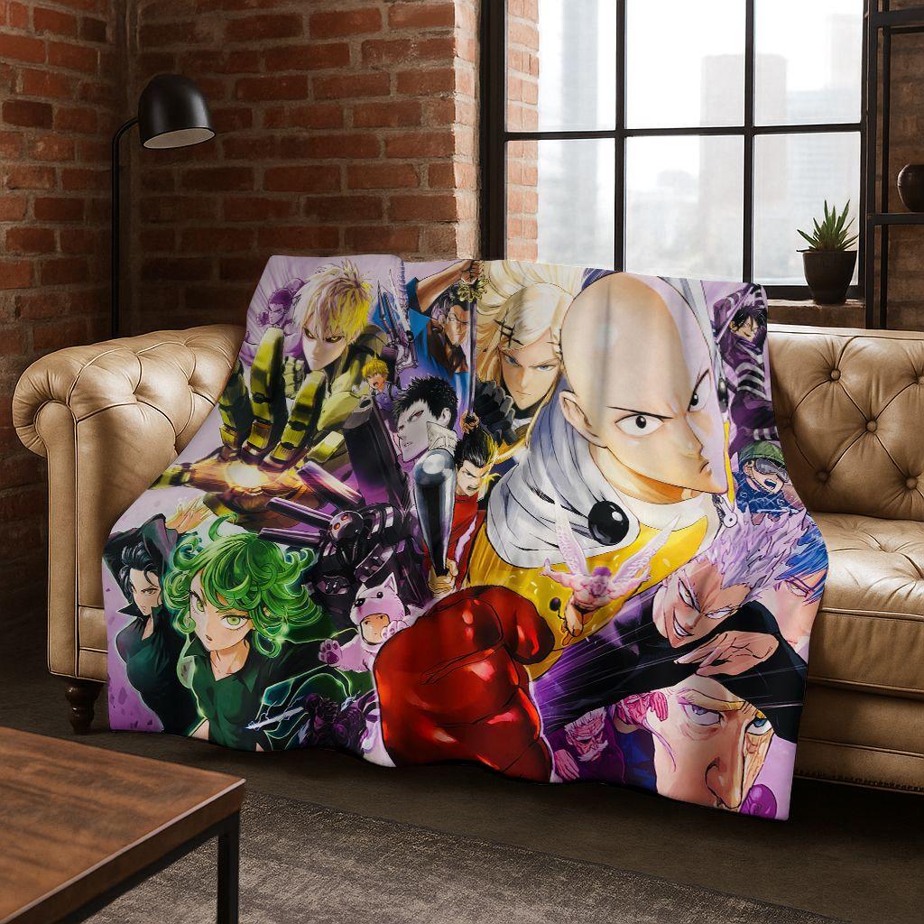 Anime One Punch Man Saitama Cartoon Cartoon Flannel Blanket,Cozy Soft Throw Blanket for Home Bedroom Bed Sofa Picnic Cover Kids