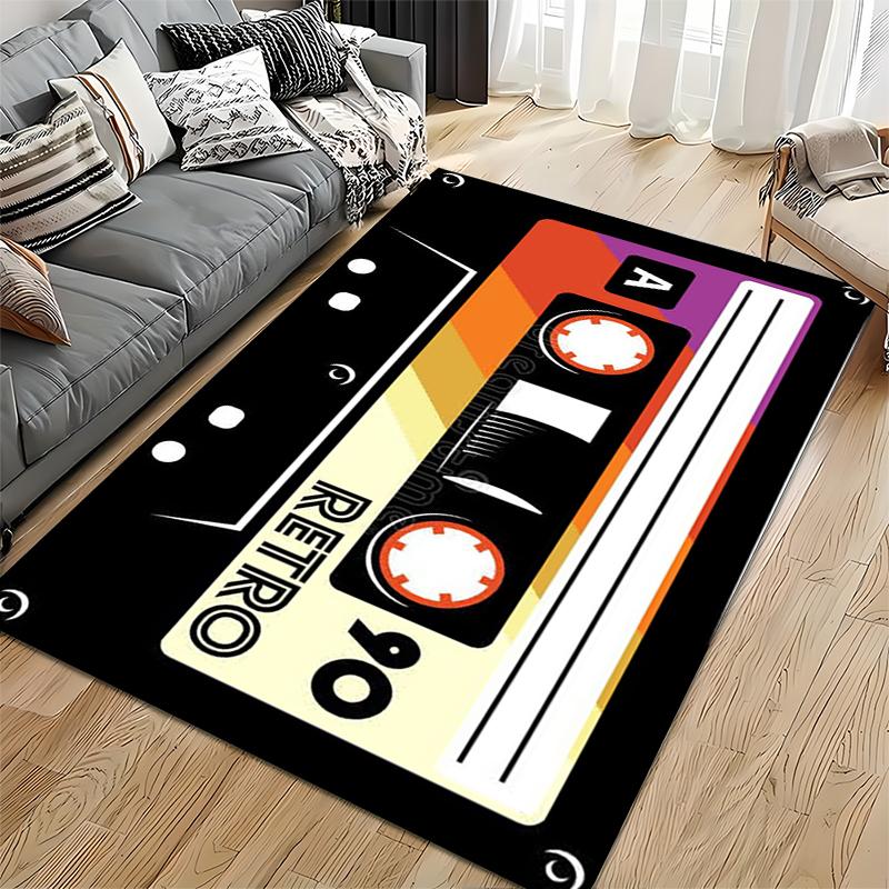 Retro Cassette Tape Design Rug Non-slip Rug Suitable for Living Room and Bedroom Sofas.