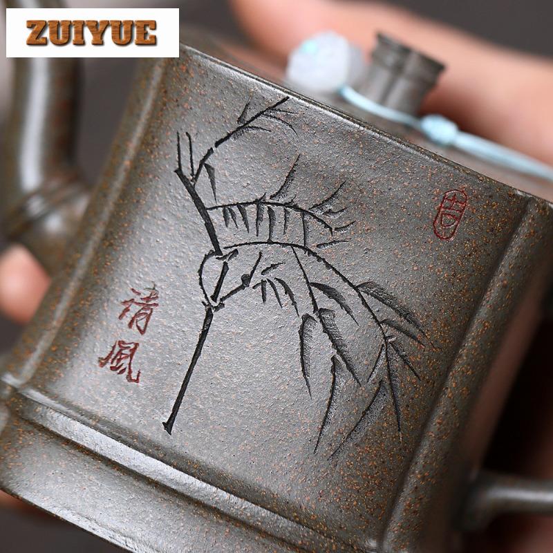 300ml Handmade Yixing Purple Clay Teapots Handmade Square Bamboo Joint Pot Raw Ore Crust Green Mud Kettle Chinese Zisha Tea Set