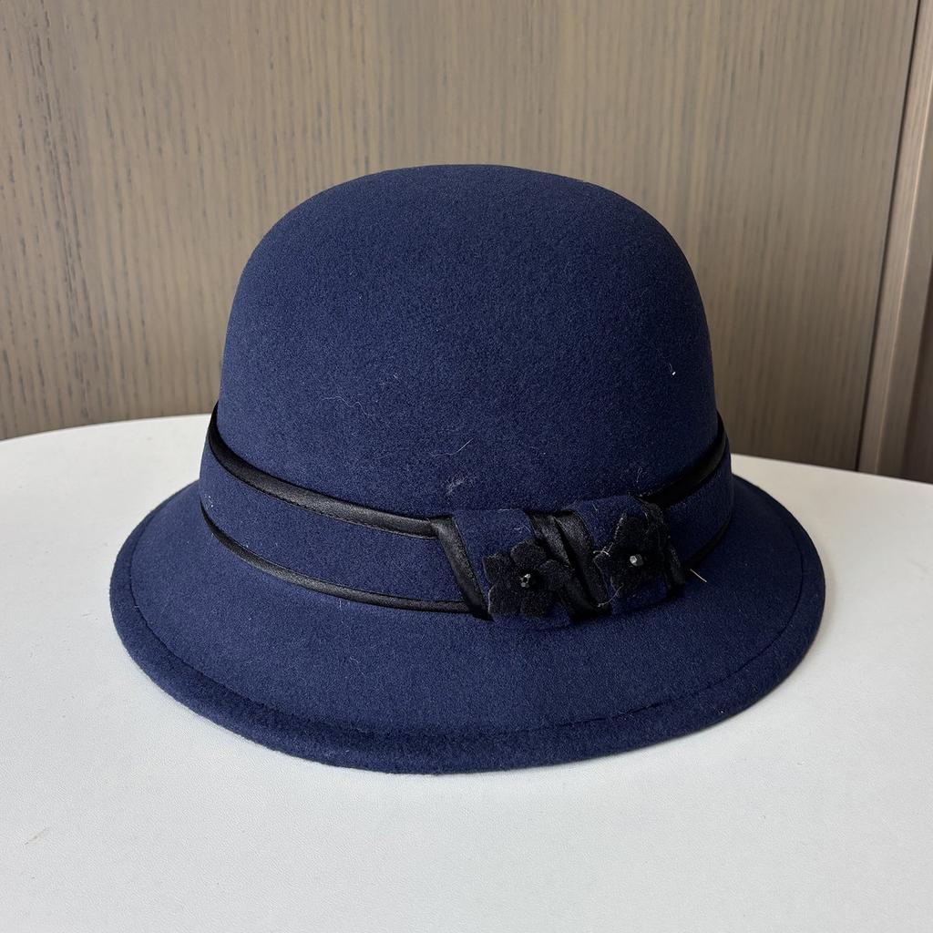 Autumn And Winter British Retro Woolen Hat Women'S Dome Small Edge Thermal Basin Hat Elegant Versatile Simple Felt Top Hat