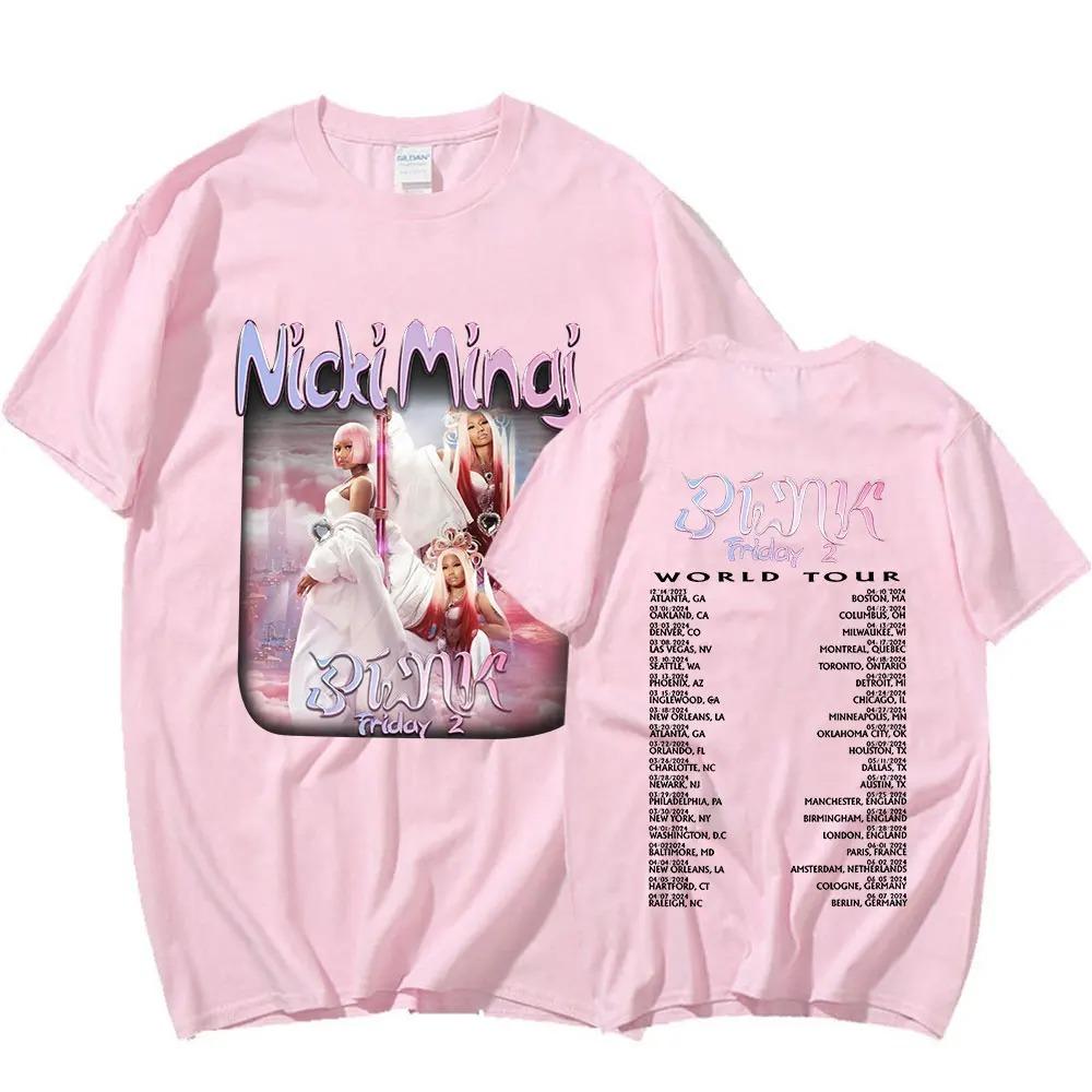 Nicki Minaj Pink Friday 2 World Tour T-shirt Unisex Moda Damska Hip Hop Krótki Rękaw Oversize T-shirty 100% Bawełna Przytulne T-shirty