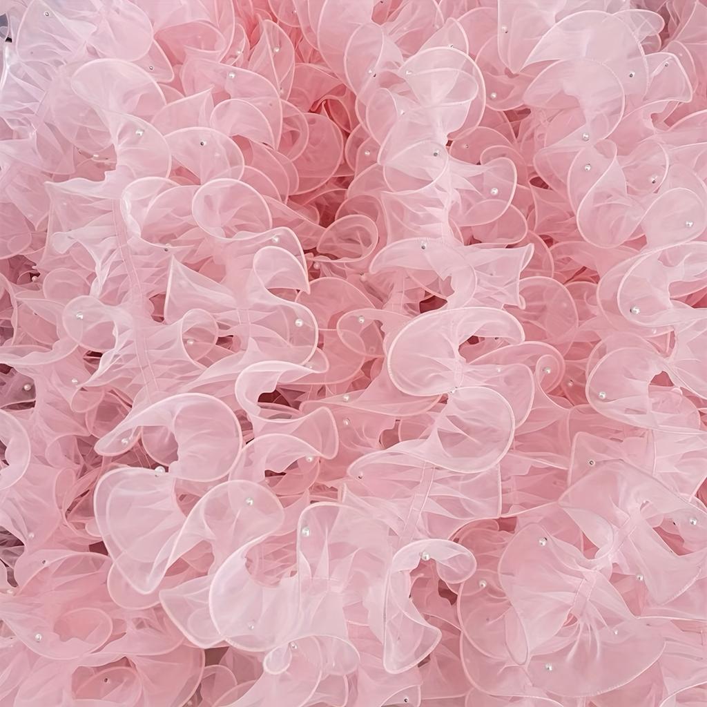 1roll 78.74inch 4.72inch Dense Pleated Beaded Snow Yarn Lace Ribbon Floral Packaging Ribbon Bouquet Ribbon Shiny Pearl Wave Gauze Ribbon