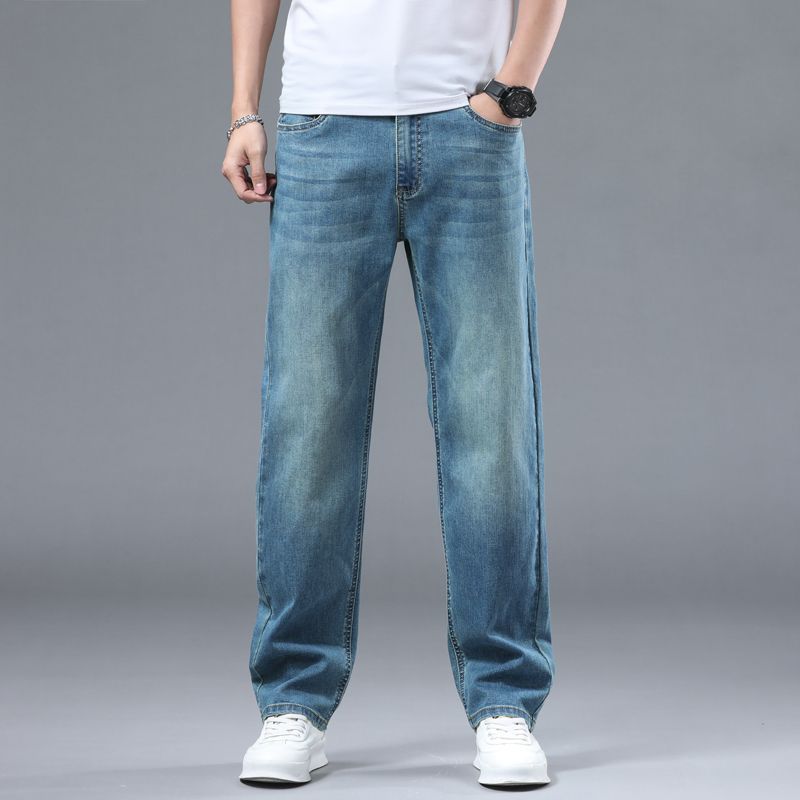 JYL Thin Jeans Men's Width Straight Elastic Trousers for Daily Use