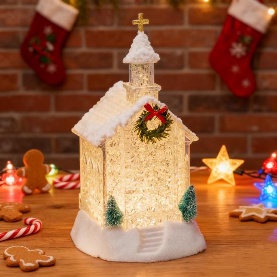 Christmas House Night Light Plastic Church Cottage Decor with LED Glow Decorative Holiday Lighting for Indoor Outdoor Holiday Display