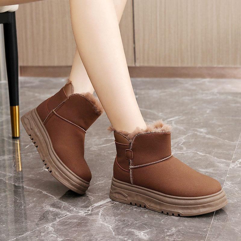 Nya vinterhöga damskor med sammetsbomullsskor för att hålla värmen, tjocka sulor av lamull ökar höjden för studenter