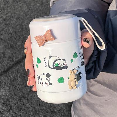 Panda Thermos Cup Is Small and Portable, Girls Water Cup for Direct Drinking, Students Cute 304 Stainless Steel Creative Cup