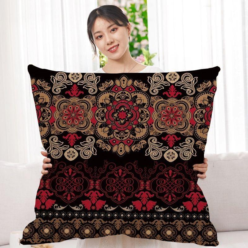 Double-Sided Bohemian Print Ethnic Style Pillow Cover Sofa Living Room Cushion Cover Geometric Pillow Square Pillowcase