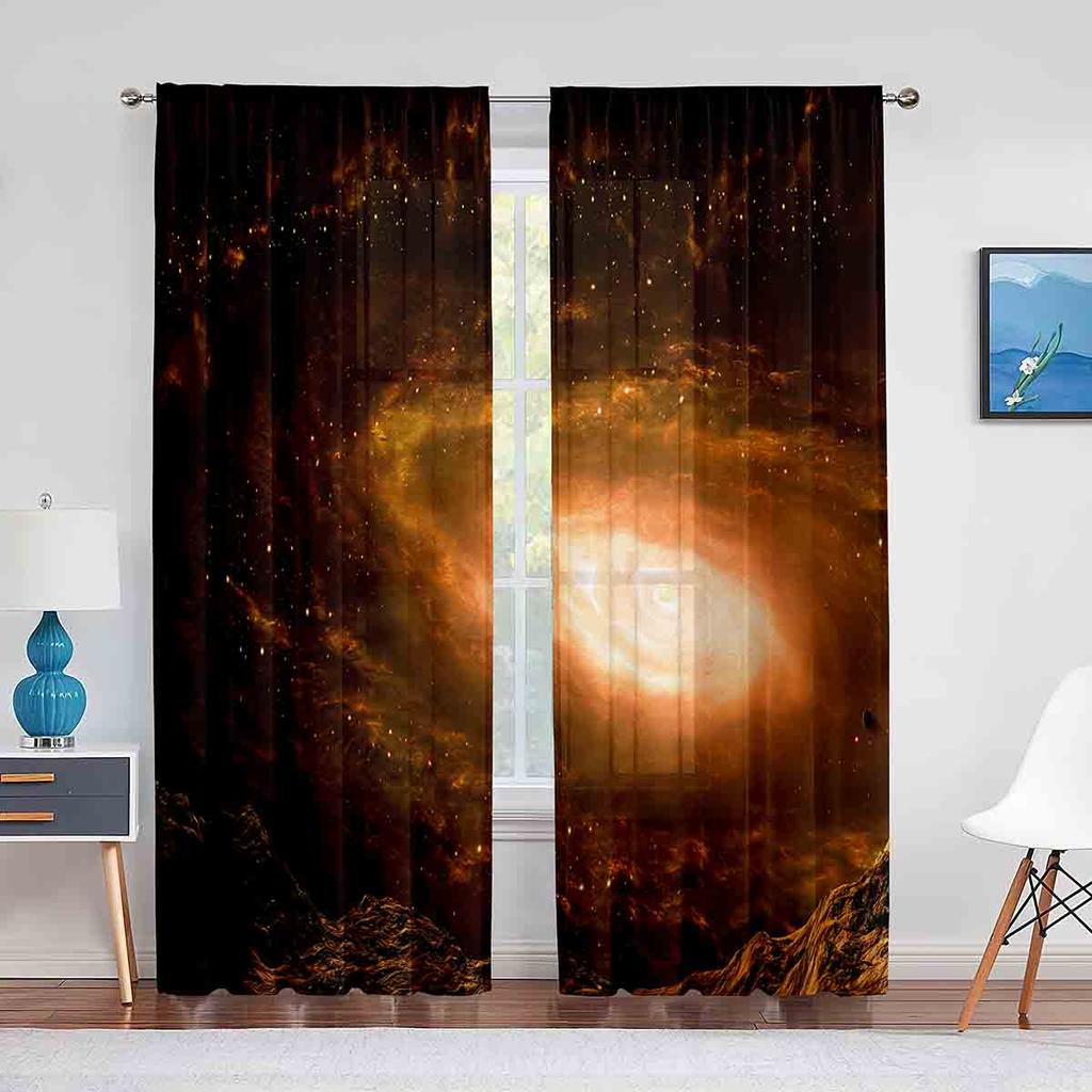 Sternenhimmel-Weltraum-Vorhang mit transparentem Voile, Galaxie-Universum, transparenter Chiffon-Tüll-Fenstervorhang für Wohnzimmer- und Schlafzimmer-Dekoration