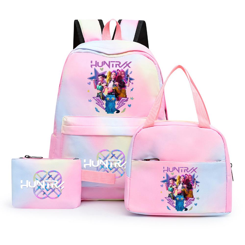 3Pcs/set Anime Cartoon Kpop Printed Backpack with Lunch Bag Pengcil Case for Teenager Girl Boy Bookbag Large Capacity Travel Bag