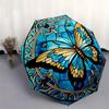 Stunning Stained Butterfly Window PanelUmbrella, Portable 3-Fold Compact Umbrella,Christmas Gift ES530