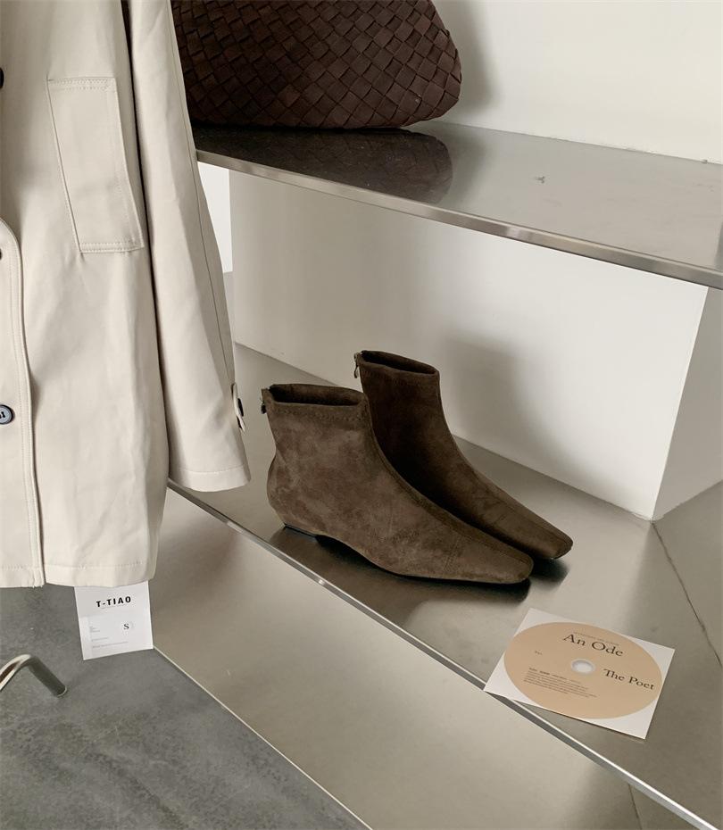 Pointed Thick Heel Burgundy Thin Boots Women's Shoes 2025 New Spring and Autumn Single Boots Retro Suede Korean Small Short Boots