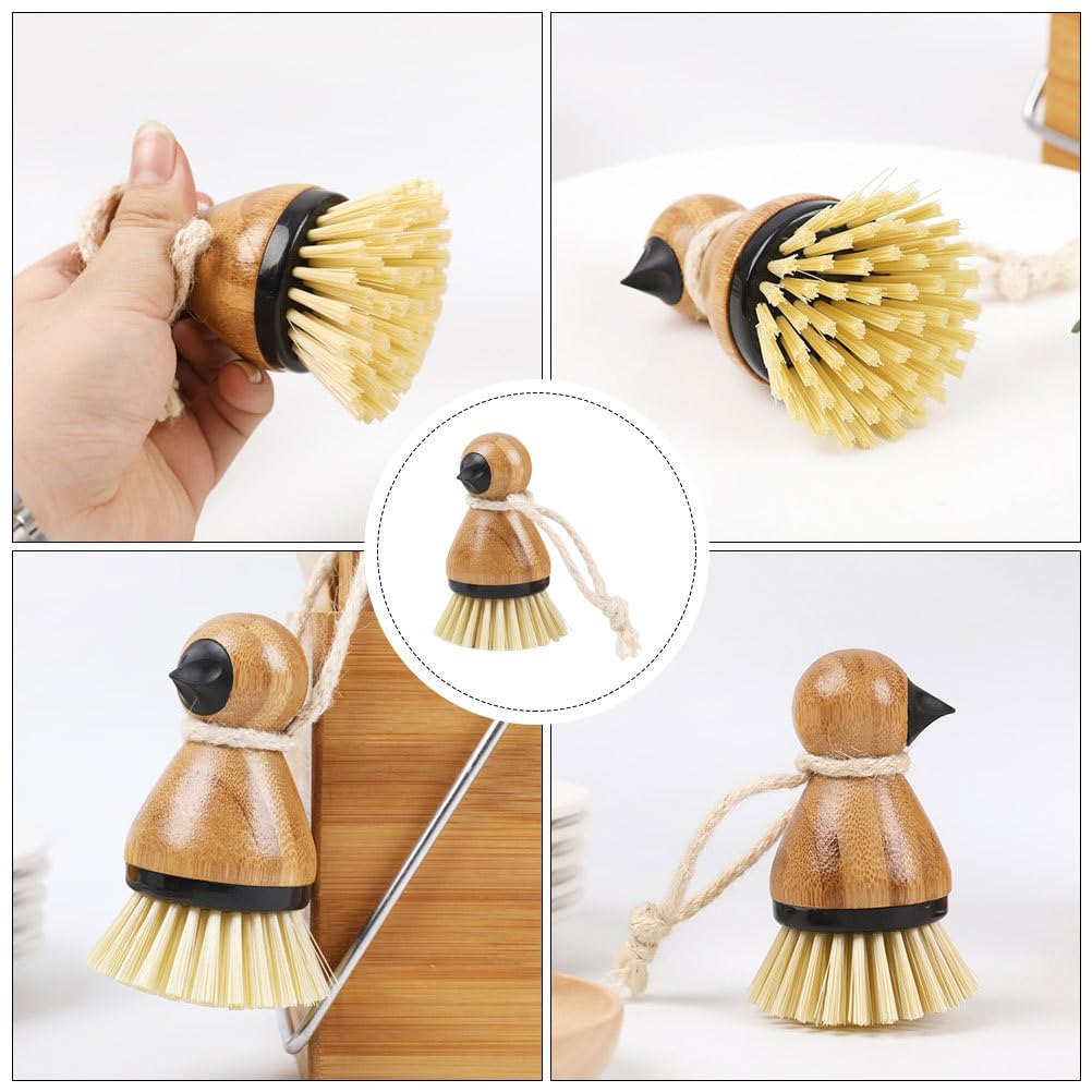 OUNONA Cepillo de Cocina con Estropajo de Bambú para Lavar Woks Chinos y Sartenes de Hierro Lavar Vajilla Lastimar Tus Manos Limpieza Cocina Herramientas de Cocina