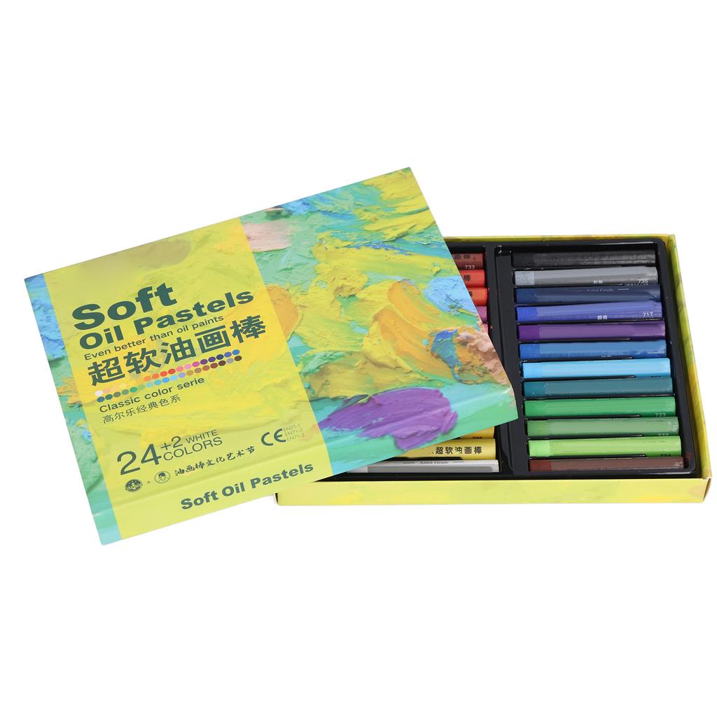 26pcs Oil Pastels 24 Colors Glossy Soft Touch Safe Reliable Practical DIY Making Coloring