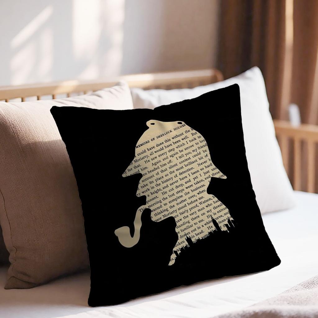 1pc Pillowcase, Classic Sherlock Holmes Design Cushion Cover, Soft Smooth Touch Polyester Short Plush Fabric, Single-Sided Printed Pattern, 45Cm X 45C