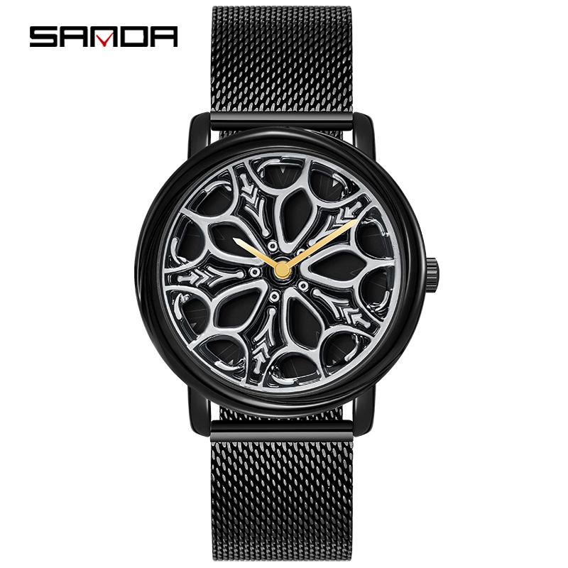 Sanda Men's Creative Rotating Quartz Wristwatch with Mesh Strap