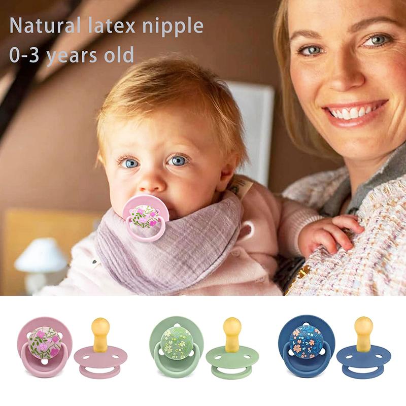 0-3 Year Old Imitation Breast Milk Macaron Color Printed Natural Latex Pacifier Small Flower Shape Dust Lid Gift For Babies