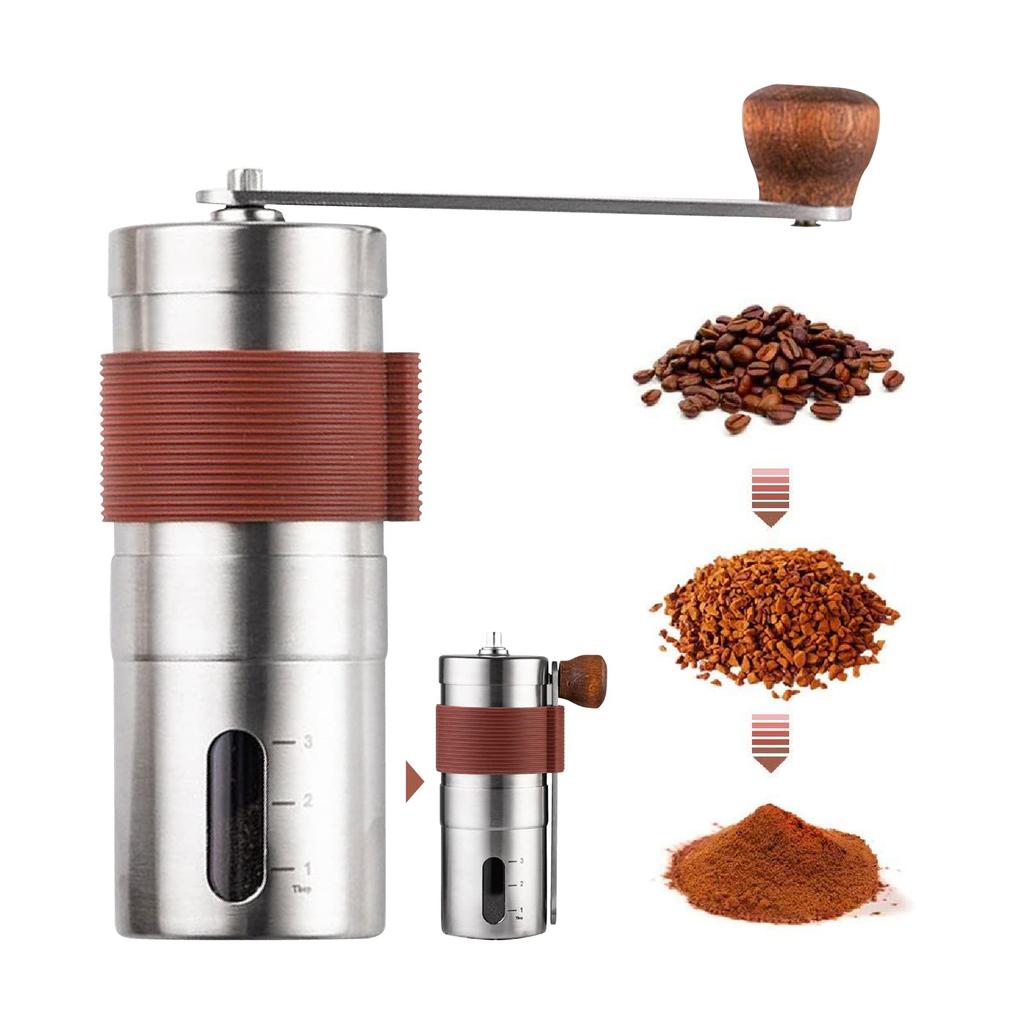 KIRASTART Coffee Mill, Hand Grinder, Manual Coffee Bean Grinder, Adjustable Coarseness, Washable, Lightweight (285g), Portable, Easy To Clean,