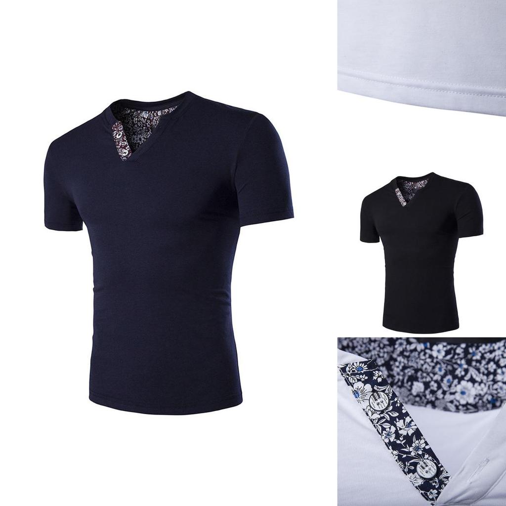 Premium Quality Men's T-shirt Slim Fit Floral V-neck Casual Tee For Everyday Wear