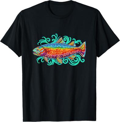 Rainbow Trout Art Tattoo Style Angler Fly Fishing Apparel T-Shirt