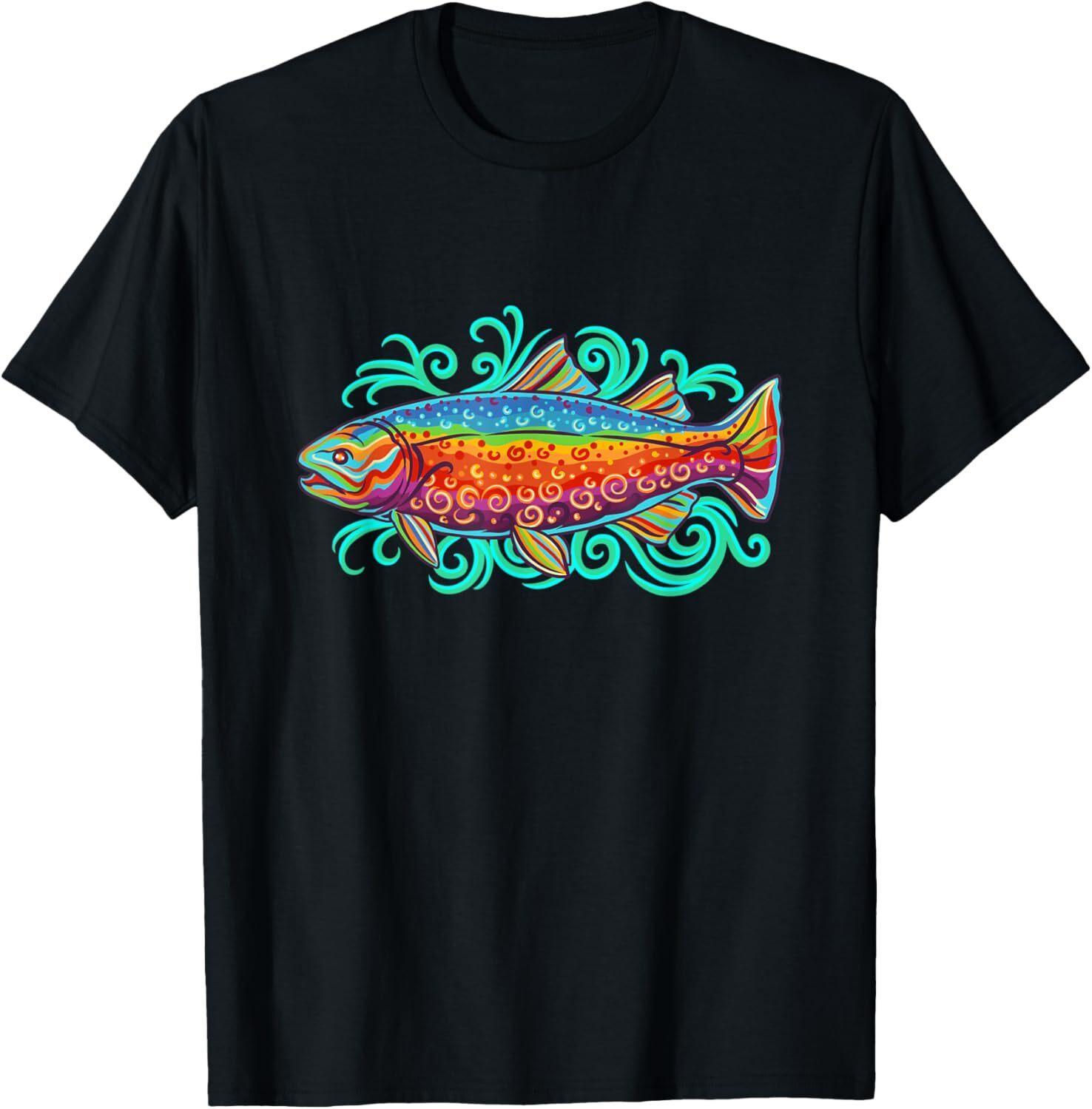 Rainbow Trout Art Tattoo Style Angler Fly Fishing Apparel T-Shirt S