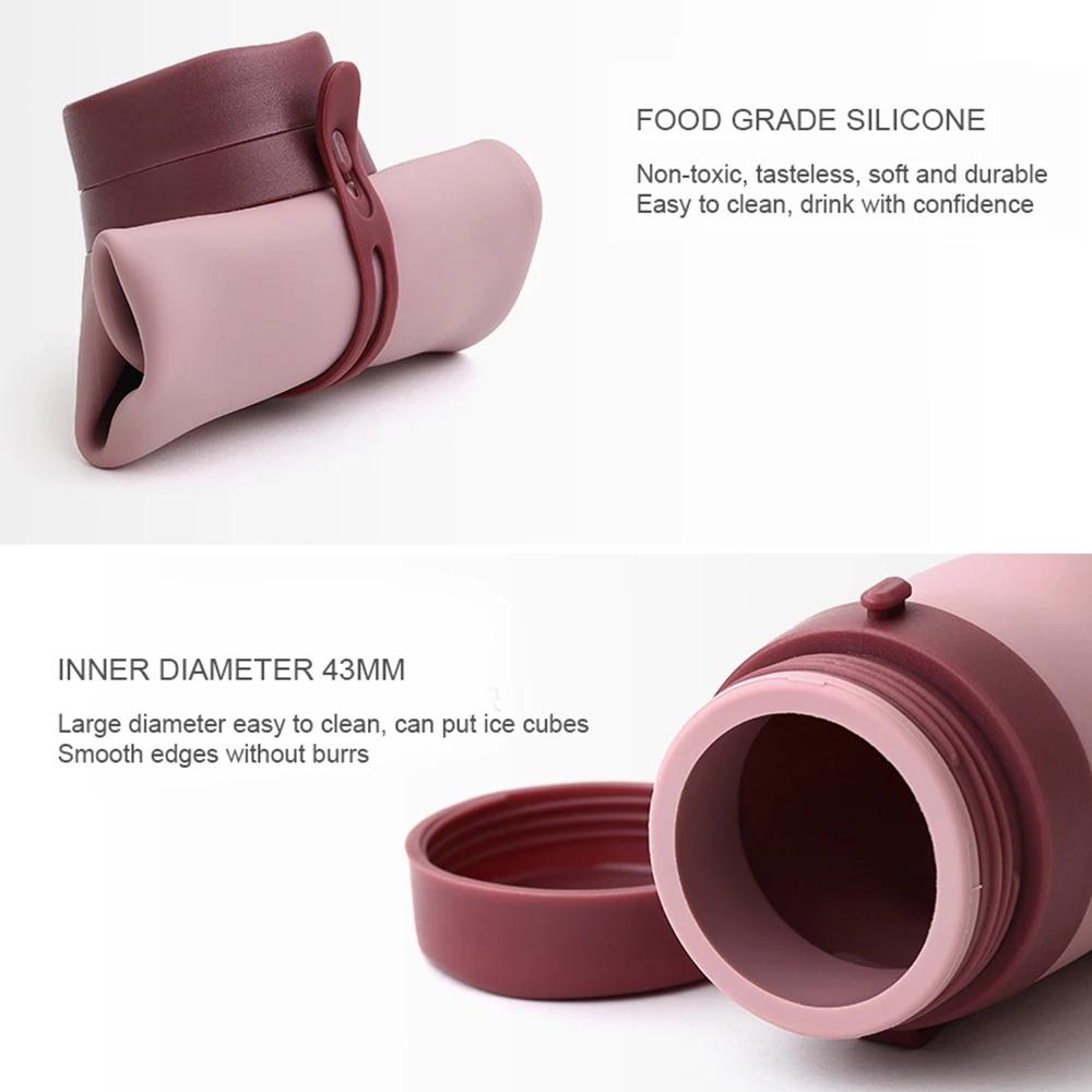Collapsible Silicone Water Bottle 600ml, Portable Sports Water Cup for Hiking, Travel & Gym, BPA Free, Leak-Proof