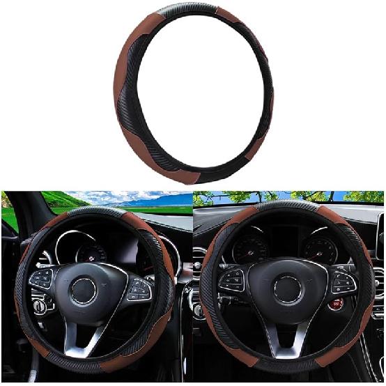 Car Steering Wheel Cover, Microfiber PU Leather Elastic Carbon Fiber Auto Steering Wheel Protector, 15 Inch Breathable Anti-Slip For Women Men, Car
