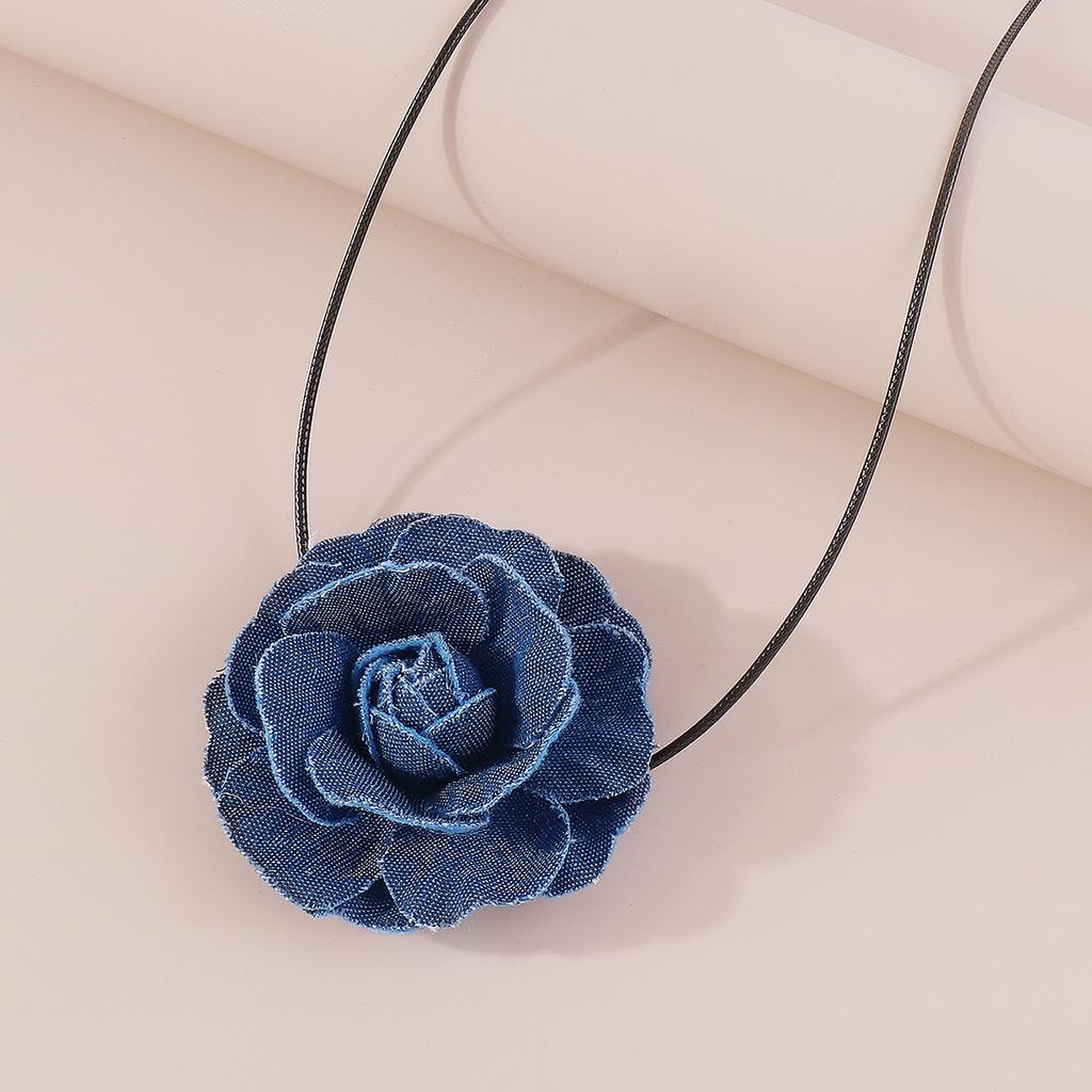 261 French small fragrant denim blue rose necklace, retro spice girl strap choker collarbone chain