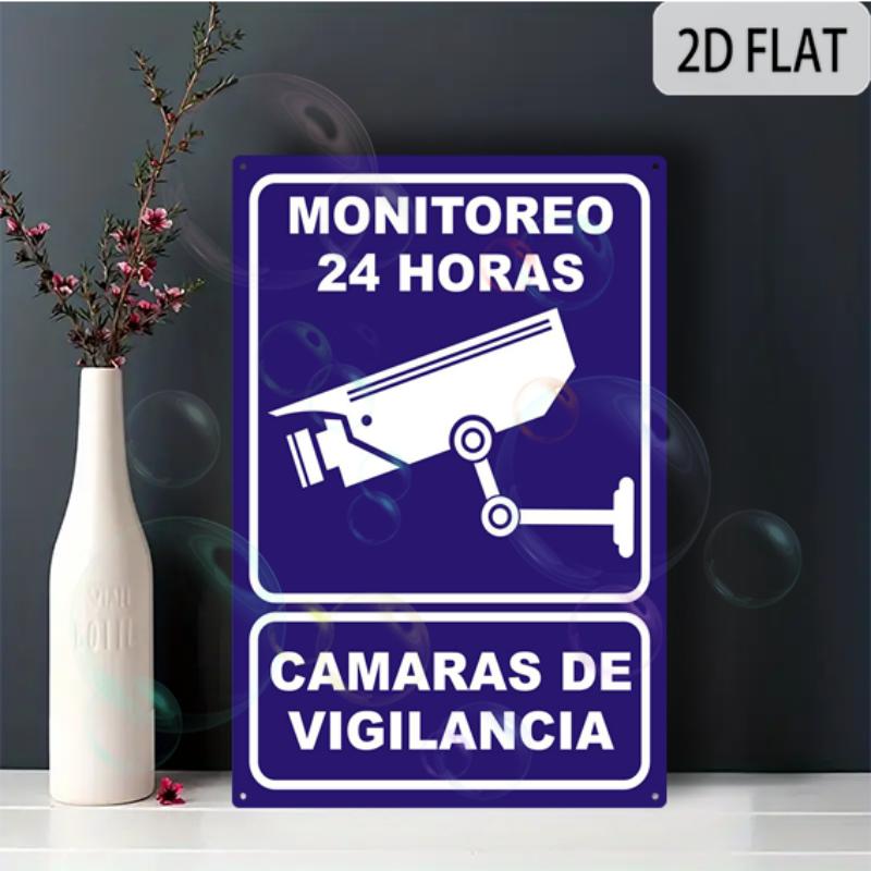 2D Flat Aluminum Sign 8x12 Sign  MONITOREO 24 HORAS  Durable Outdoor Aluminum Sign for Business And Parking Regulations 20x30cm（7.8x11.8inch）