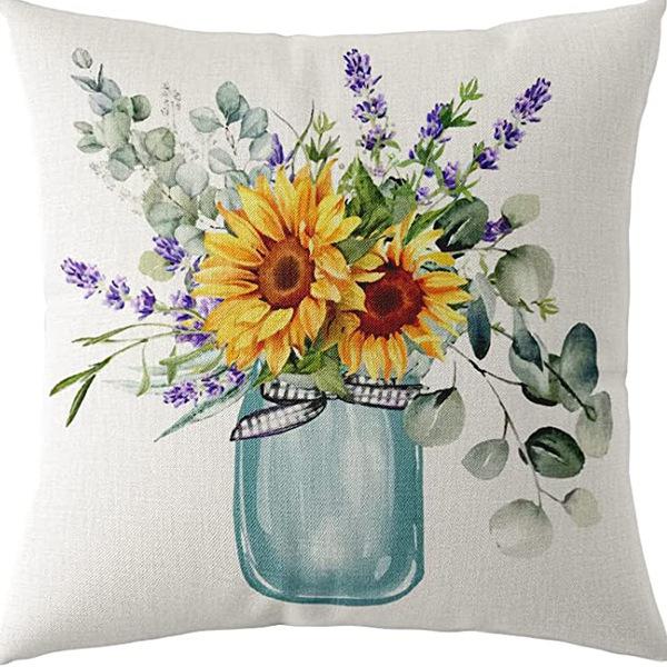 Flowers Daisy Tulip Printed Linen Pillow Case Home Living Room Sofa Bedroom Pillow Case