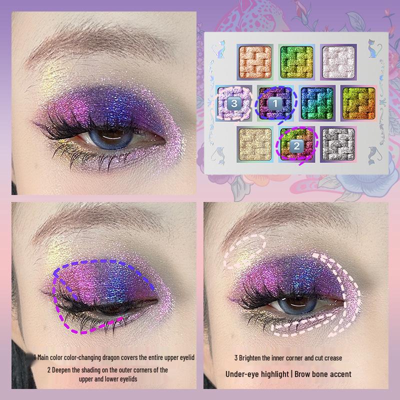 UCANBE 10-Color Dragon Baili Fanghua Iridescent Glitter Eyeshadow Palette for Stage, Music Festivals, and Cosplay.