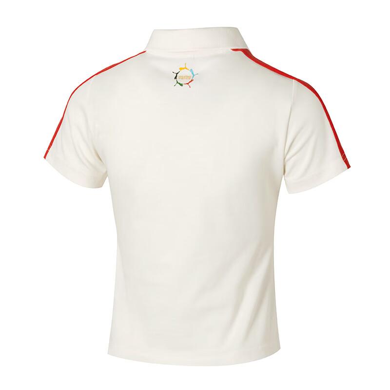 Puma Polo Shirt With Embroidered Brand Logo Color Block Striped Letter Print Pattern Women Tops White 629235-65