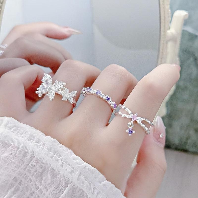 Niche High Sense Cold Light Luxury Simple Cross Water Drop Opening Ring Sweet Cool French Butterfly Ring Woman