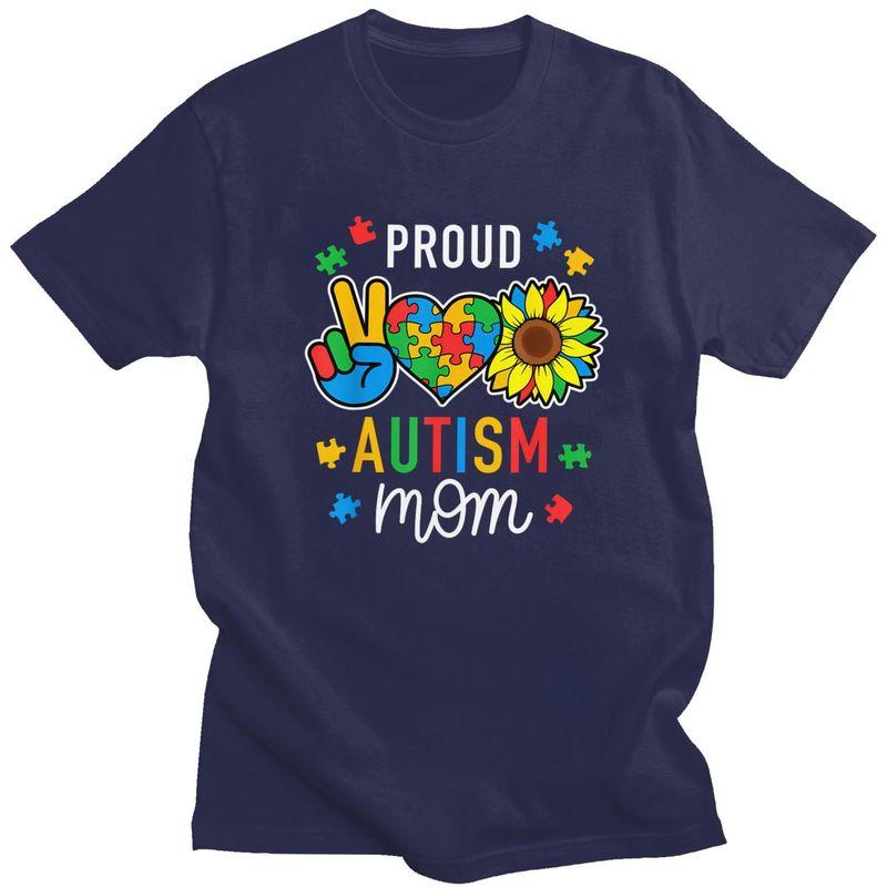 

Im A Proud Autism Mom Awareness T Shirts 100 Cotton Tee Tops Streetwear Round Neck Tshirt Fashion ShortSleeve Clothes 4XL