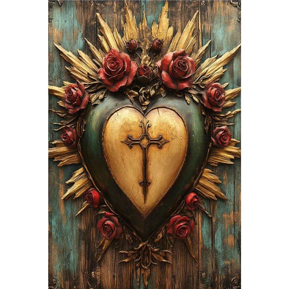 

Настенное искусство - Религиозное произведение искусства в форме сердца с замысловатым золотым декором, Хэллоуин, Выпускной, Декор для школы белый