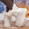 Women Boots Fashionable Bow Round Toe Elegant Snow Boots Winter Flat Wear-resistant Soft Students Plus Velvet Warm Women Shoes