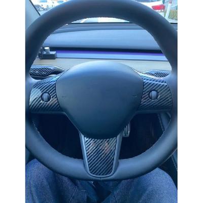 Fit For Tesla Model 3 Y 2017- Gloss Carbon Fiber Steering Wheel Cover Trim