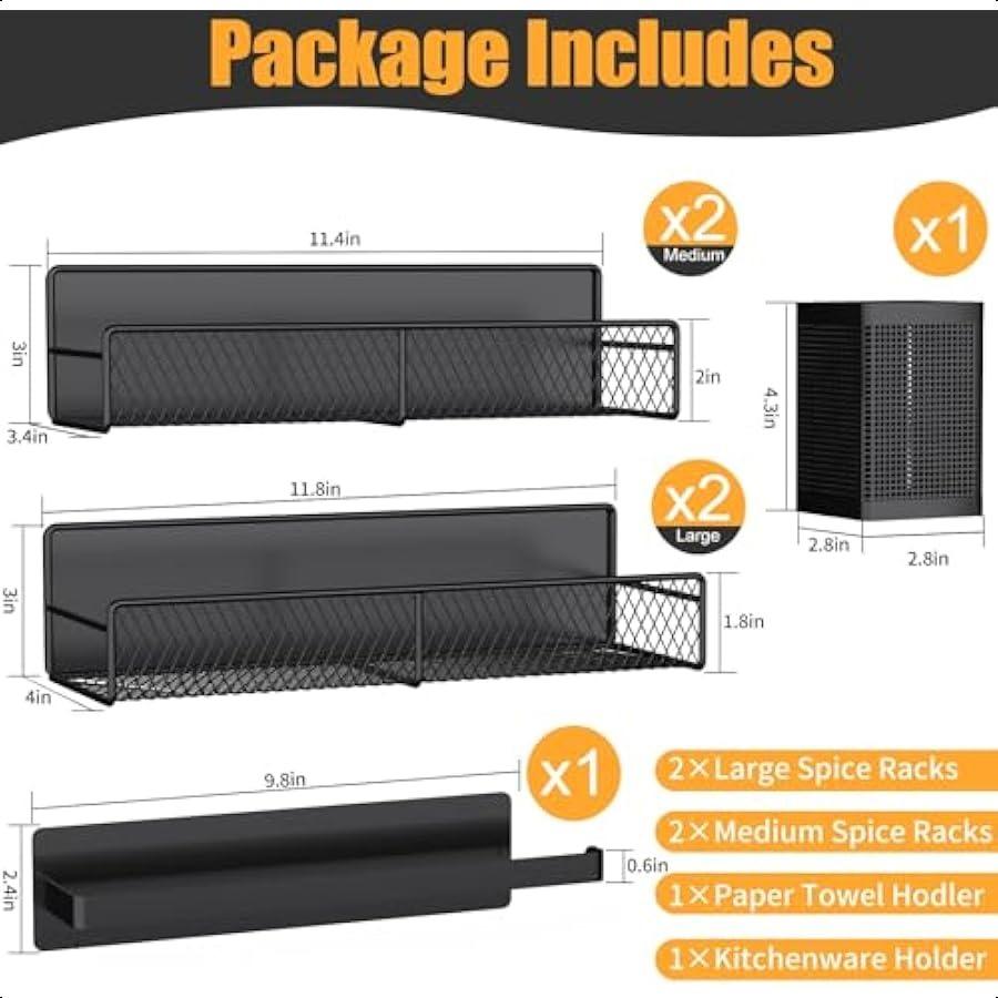 

Магнитная полка для специй для холодильника 6 шт. Металлическая магнитная полка Черная Передвижной органайзер для специй Сильное магнитное хранение Холодильник United States