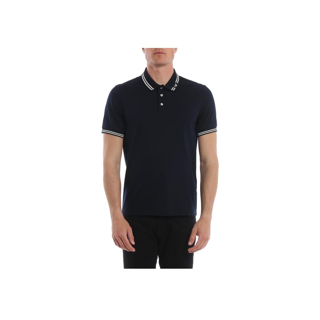 Emporio Armani Blended Short Sleeve Polo Shirt Men Tops Navy-Blue 3G1FL0-1JBQZ-0920