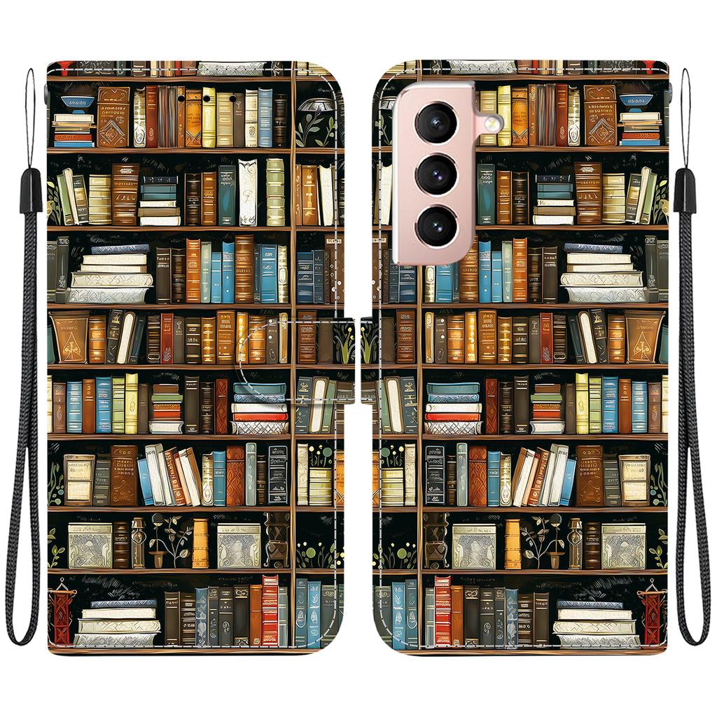 Handmade PU Leather Flip Case for Samsung Galaxy S22+/S22 Plus (SM-S906B) Anti-Slip Shockproof Cover with Wrist Strap & Heart/Rose Cat Designs