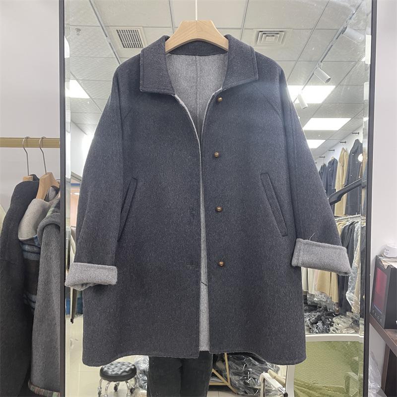 

Autumn and winter double-sided woolen coat jacket women s simple and versatile leisure commuting design sense urban leisure S темно-сірий