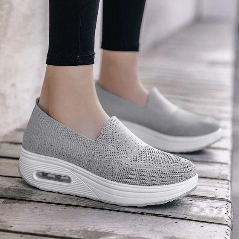 Large size women's shoes spring and summer fly-woven mesh breathable platform casual shoes one pedal mother shoes hot
